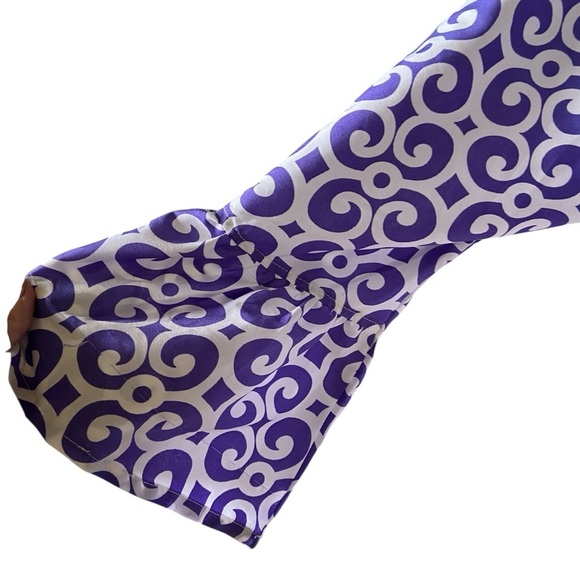 Buckhead Betties Silky Shift Dress Size L Purple White Design Bell Sleeve Roomy - Picture 11 of 12